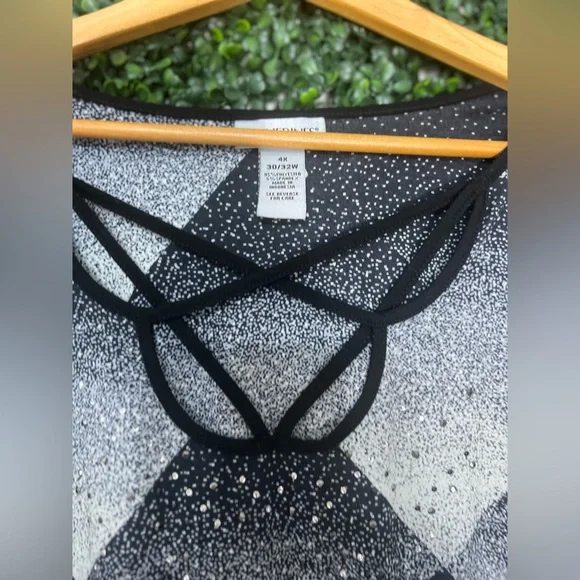 Catherines Womens Knit Tunic Size 4X Black White Checkered Rhinestone Scoop Neck - Picture 3 of 12